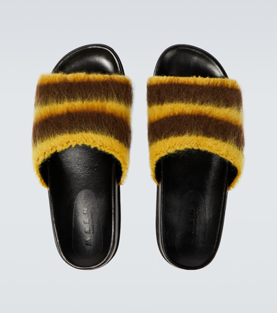 Shop Marni Fussbett Striped Slides In Coffee + Sun