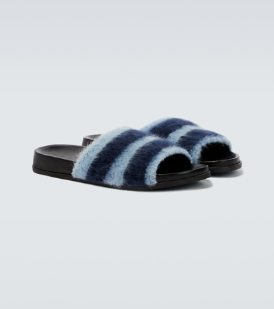 Shop Marni Fussbett Striped Slides In Night Blue + Celeste