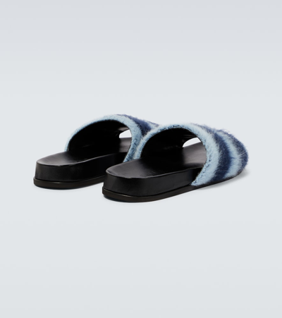 Shop Marni Fussbett Striped Slides In Night Blue + Celeste
