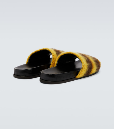 Shop Marni Fussbett Striped Slides In Coffee + Sun