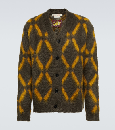 Shop Marni Intarsia Mohair-blend Cardigan In Wenge