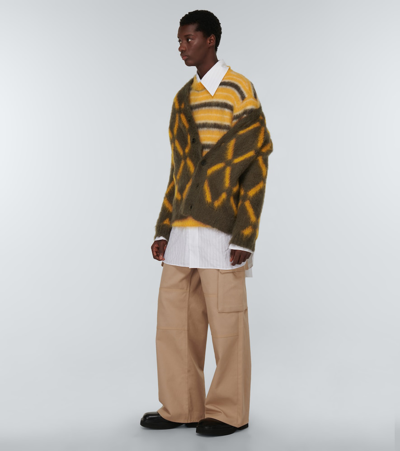 Marni Intarsia Mohair-blend Cardigan In Wenge