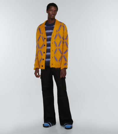 Marni Intarsia Mohair-blend Cardigan In Sunflower