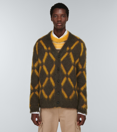 Marni Intarsia Mohair-blend Cardigan In Wenge