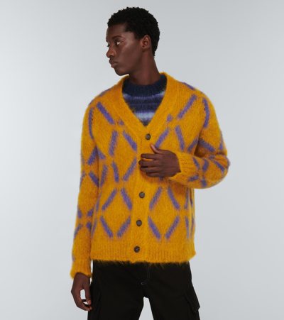 Marni Intarsia Mohair-blend Cardigan In Sunflower