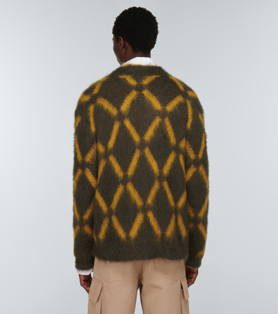 Marni Intarsia Mohair-blend Cardigan In Wenge