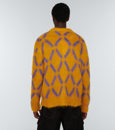 Shop Marni Intarsia Mohair-blend Cardigan In Sunflower