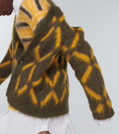 Marni Intarsia Mohair-blend Cardigan In Wenge