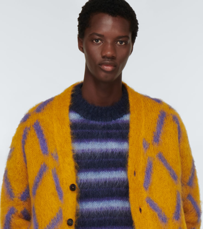 Shop Marni Intarsia Mohair-blend Cardigan In Sunflower