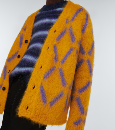 Shop Marni Intarsia Mohair-blend Cardigan In Sunflower