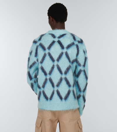 Marni Intarsia Mohair-blend Cardigan In Lake