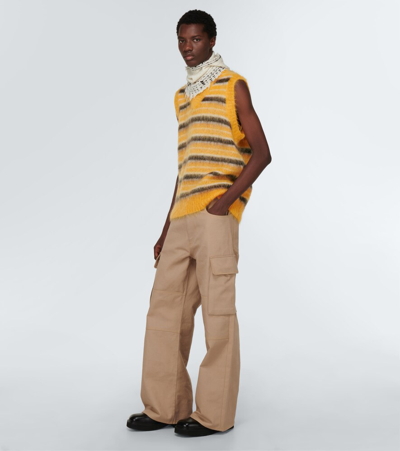 Shop Marni Striped Mohair-blend Sweater Vest In Maize