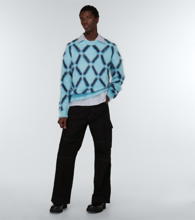 Marni Intarsia Mohair-blend Sweater In Lake
