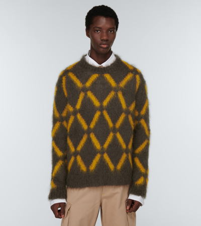 Marni Intarsia Mohair-blend Sweater In Wenge