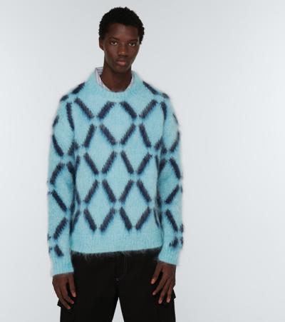 Shop Marni Intarsia Mohair-blend Sweater In Lake