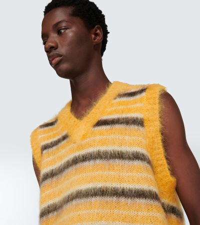 Shop Marni Striped Mohair-blend Sweater Vest In Maize