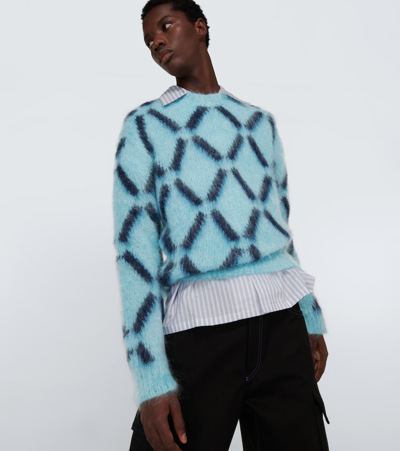 Marni Intarsia Mohair-blend Sweater In Lake