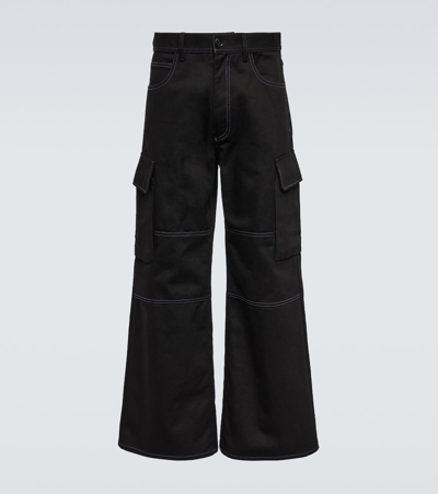Shop Marni Wide-leg Cotton Gabardine Cargo Pants In Black