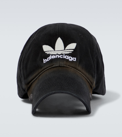 Shop Balenciaga X Adidas Logo Cotton Baseball Cap In Black/white