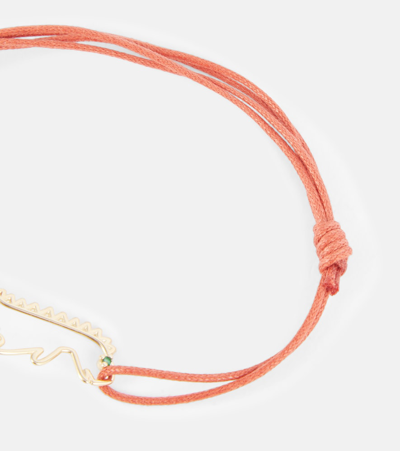 Shop Aliita Dino 9kt Gold Charm Cord Bracelet With Emerald In 9kt Yellow Gold/ Crab Orange