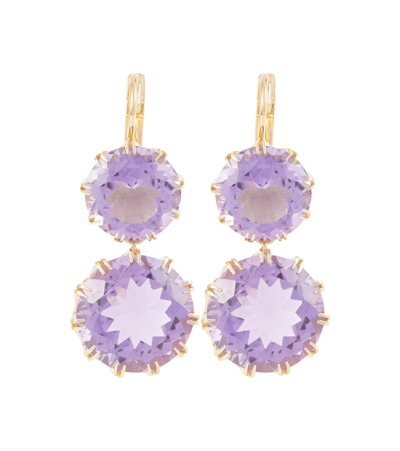 Shop Ileana Makri 18kt Yellow Gold Earrings With Amethysts In Purple Amethyst