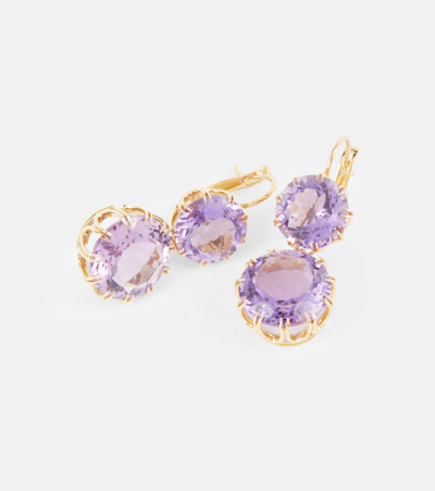 Shop Ileana Makri 18kt Yellow Gold Earrings With Amethysts In Purple Amethyst