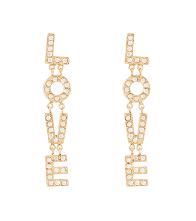 Shop Oscar De La Renta Love Embellished Earrings In Crystal