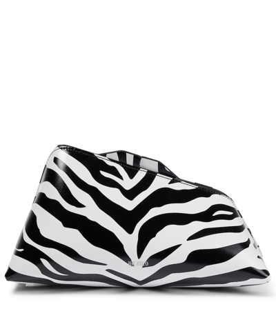 Shop Attico 8.30 Pm Zebra-print Leather Clutch In White/black