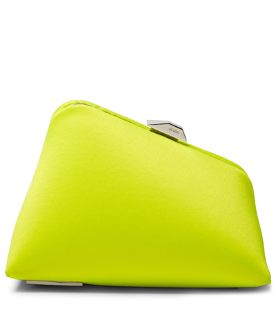 Shop Attico Midnight Satin Clutch In Fluo Yellow