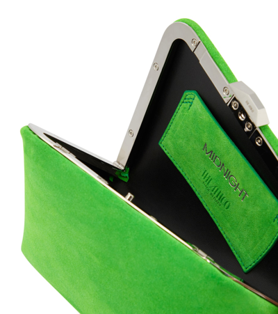 Attico Midnight Suede Leather Clutch In Fluo Green