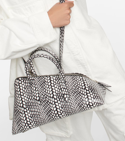 Shop Attico 24h Medium Snake-effect Leather Tote Bag In White/black