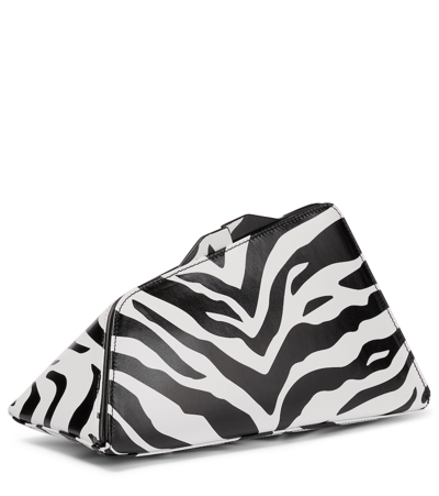 Shop Attico 8.30 Pm Zebra-print Leather Clutch In White/black