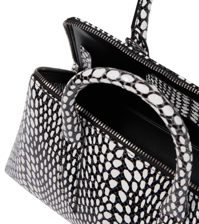 Shop Attico 24h Medium Snake-effect Leather Tote Bag In White/black