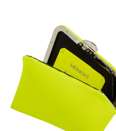 Shop Attico Midnight Satin Clutch In Fluo Yellow