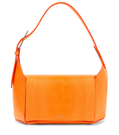 Shop Attico 7/7 Small Lizard-effect Leather Shoulder Bag In Neon Orange