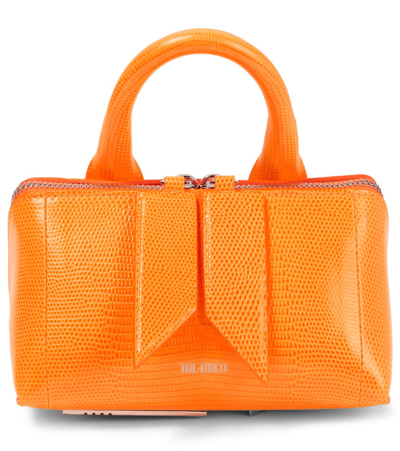 Shop Attico Friday Mini Lizard-effect Leather Tote Bag In Neon Orange