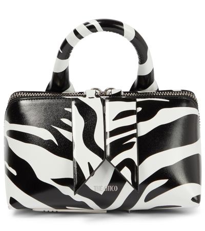 Shop Attico Friday Mini Zebra-print Leather Tote Bag In White/black