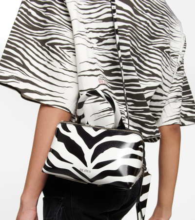 Shop Attico Friday Mini Zebra-print Leather Tote Bag In White/black