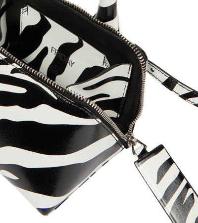 Attico Friday Mini Zebra-print Leather Tote Bag In White/black