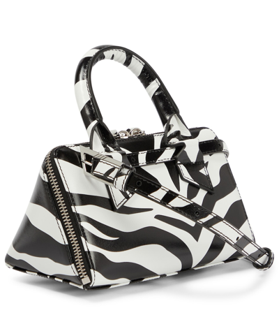 Attico Friday Mini Zebra-print Leather Tote Bag In White/black