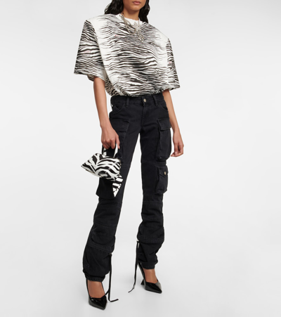Attico Friday Mini Zebra-print Leather Tote Bag In White/black
