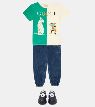 Shop Gucci Leather Sneakers In Blue/blue/brb/blue