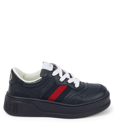 Shop Gucci Leather Sneakers In Blue/blue/brb/blue