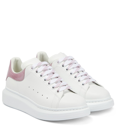 Shop Alexander Mcqueen Oversized Embossed Leather Sneakers In White/antic Pink