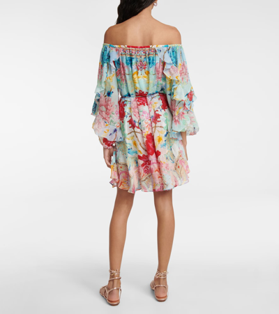 Shop Camilla Off-the-shoulder Embellished Silk Minidress In Go Stag