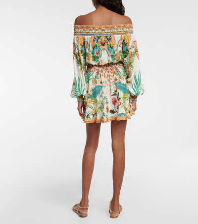 Shop Camilla Off-the-shoulder Silk Minidress In Royalty Loyalty