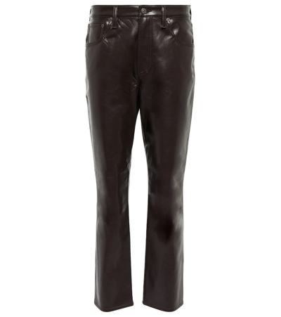 Shop Citizens Of Humanity Jolene High-rise Slim-fit Leather-blend Pants In Chocolate Torte