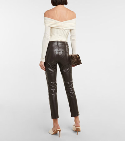 Shop Citizens Of Humanity Jolene High-rise Slim-fit Leather-blend Pants In Chocolate Torte