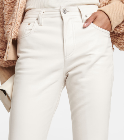 Shop Citizens Of Humanity Isola Leather-blend Cropped Bootcut Pants In Frosting