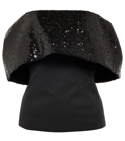 Shop Staud Giselle Sequined Off-shoulder Top In Black